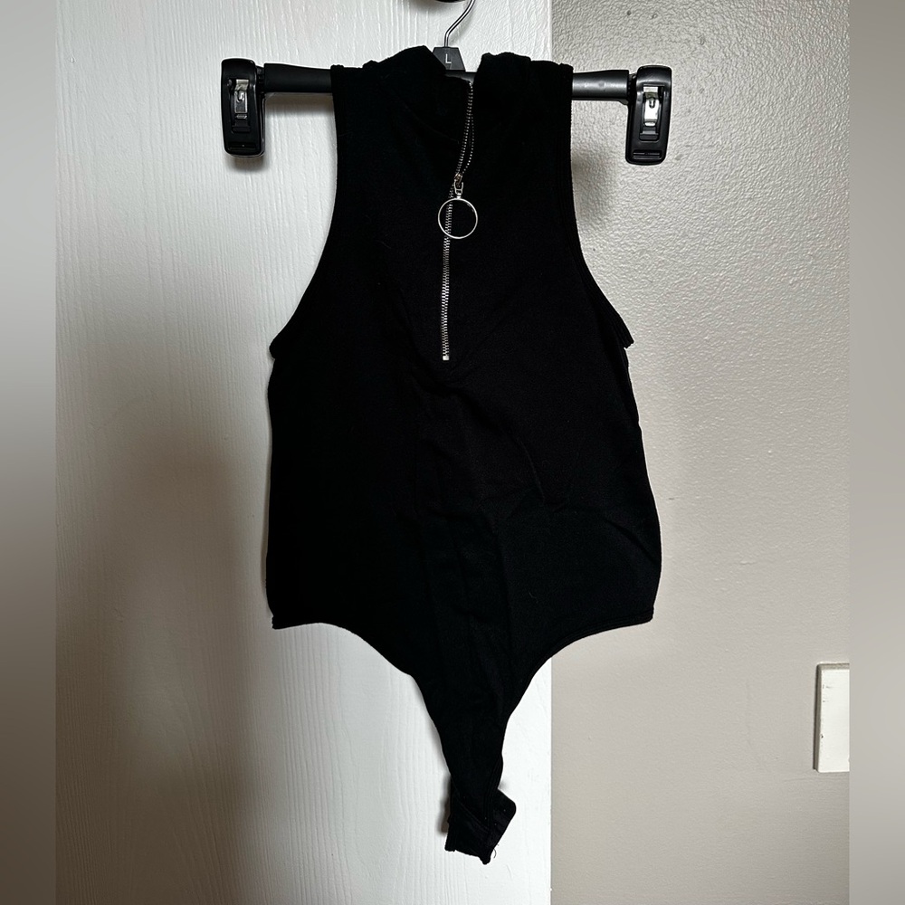 Black Zip Up Sleeveless Stretch Bodysuit